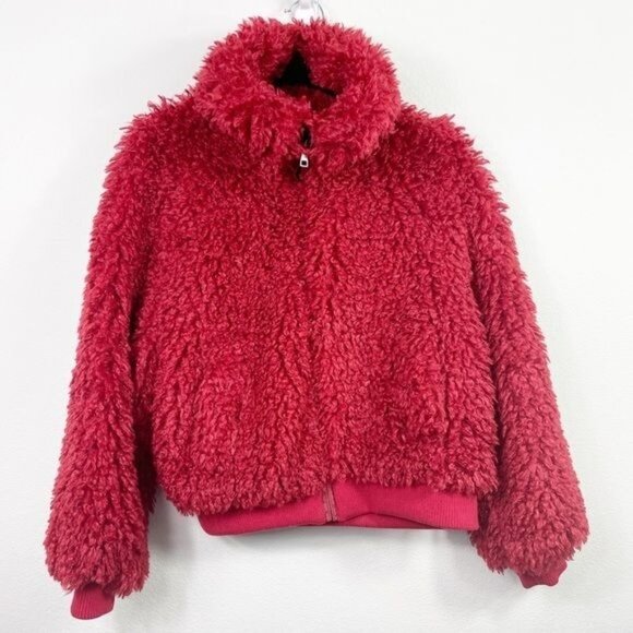 American Eagle Fuzzy Sherpa Jacket Rust Orange New Soft Warm Outerwear Size XS - Picture 2 of 8